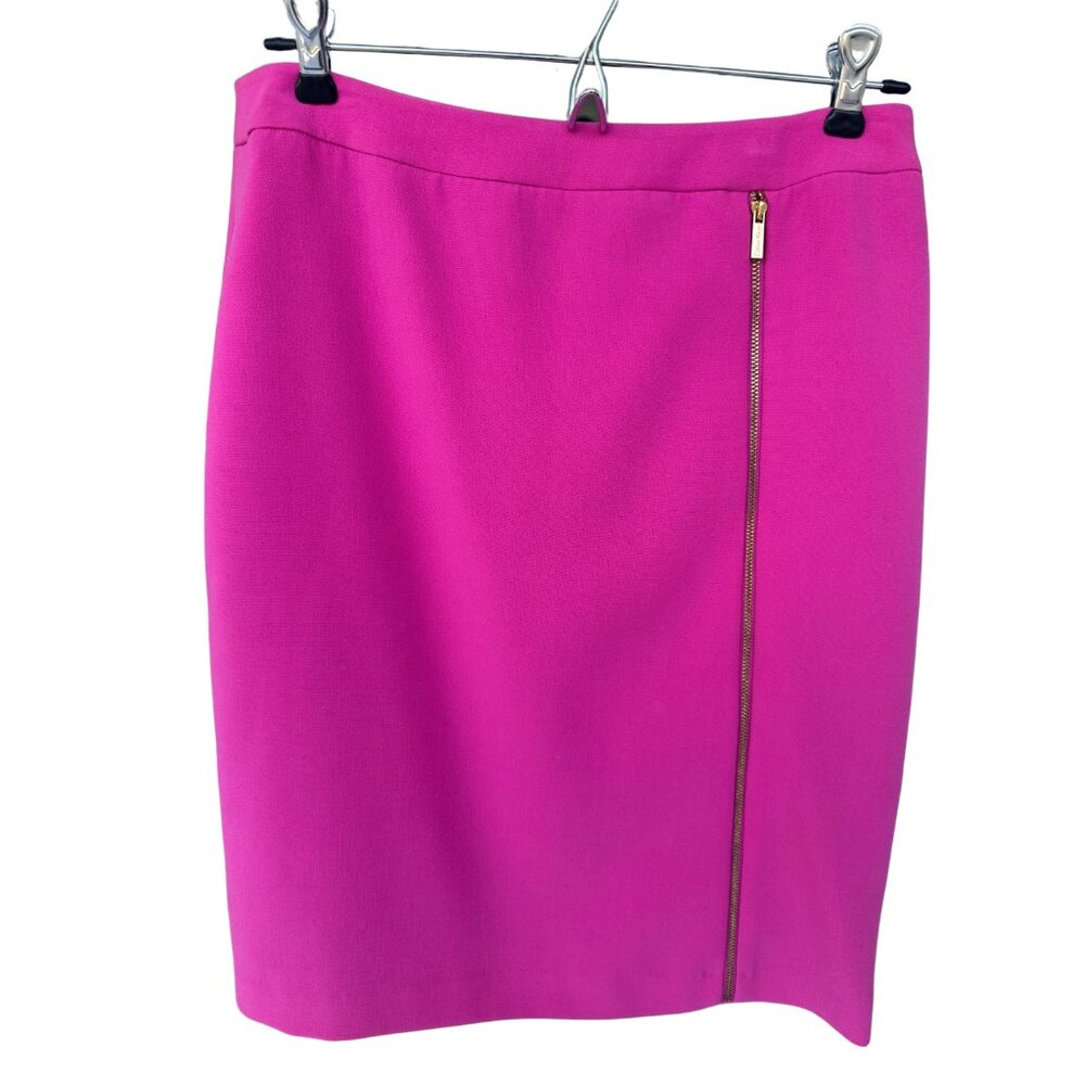 Pink Calvin Klein pencil skirt for work, gold zipper detail, Size 4, lined